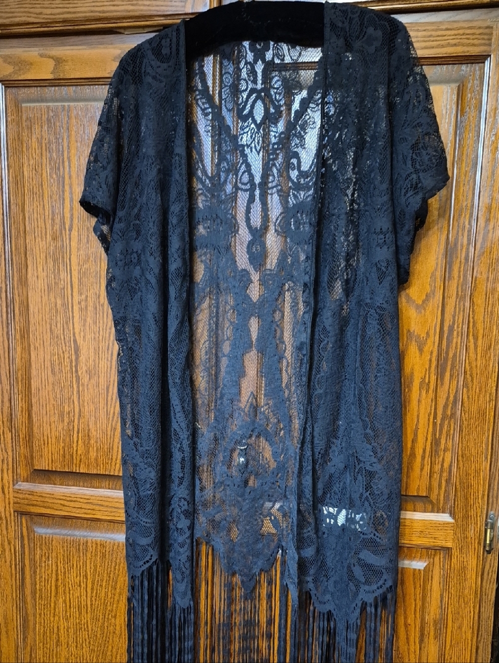 Black Lace Fringe Kimono Cover-Up